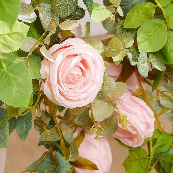 Artificial Flower Garland 2pcs 5.4ft Peony Vine Decor, Light Pink Flower | - Image 4