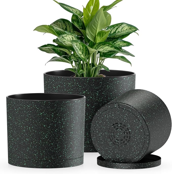 Plant Pots, 10/9/8 Inch 3 Pack Cylindrical Flower Pots by KUGAZ