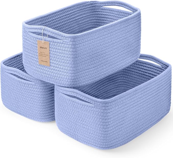 3 Pack Small Storage Baskets for Organizing, 11.8×7.8×5.1", Sky Blue | Woven by MaxuniTechLife