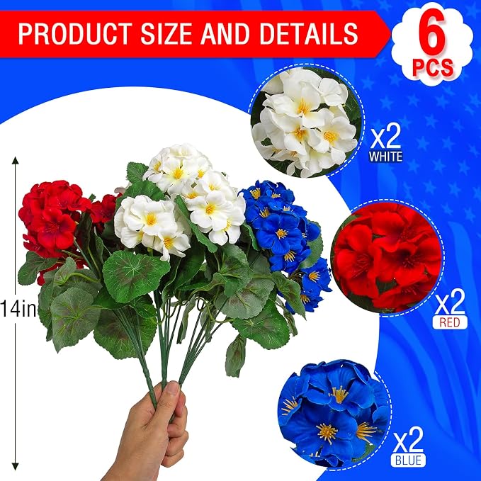 Hananona 6 Pcs Artificial Geranium Flowers - Image 2