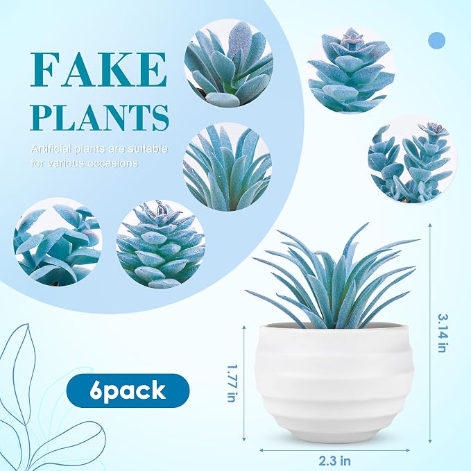 Der Rose 6 Pack Blue Fake Succulents Small Plants - Image 3