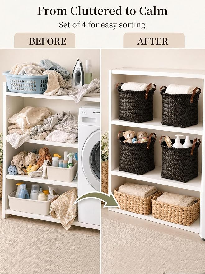 Wicker Storage Baskets, 4 Pack Woven Baskets - Image 6