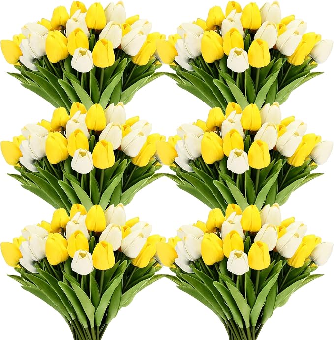 Janinka 60pcs Artificial Tulip Flowers Fake PU Tulips Faux Latex Bouquet Flower by Janinka