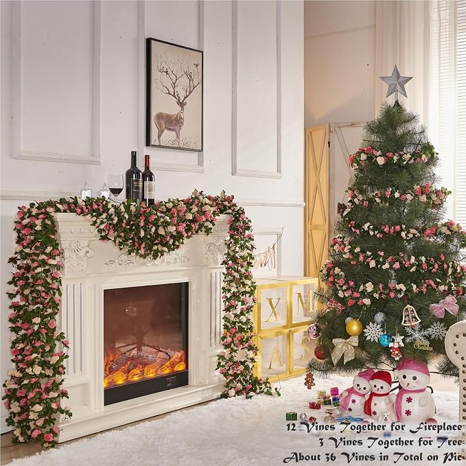 8Pcs x 8.2FT Artificial Flower Garland Floral Rose Vine Decor, Hanging Faux - Image 4