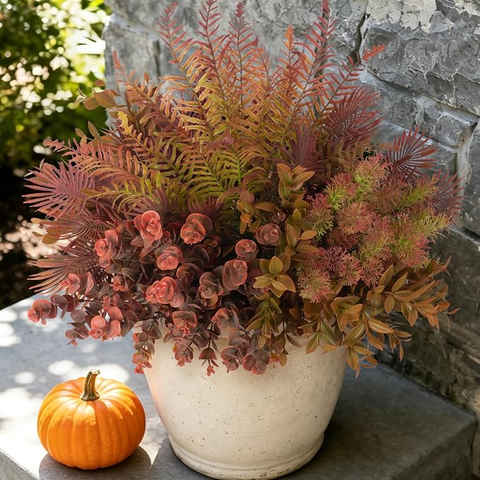Hrobek 8 Bundles Fall Outdoor Faux Fake Plants UV Resistant | Realistic by Hrobek
