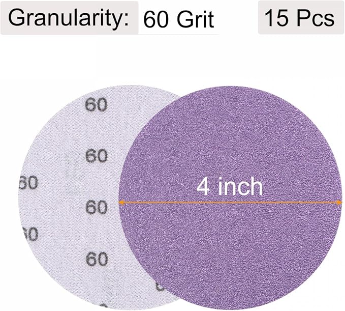 uxcell 15Pcs 4-Inch Purple Sanding Discs 60 Grits Hook and Loop Professional - Image 2