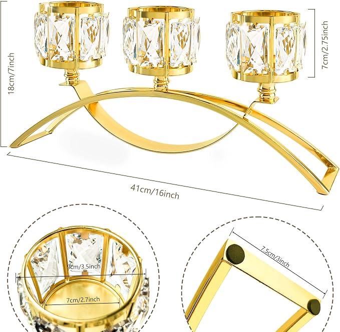 3 Arms Crystal Bowl Tealight Candelabra Votive Candle Stand, Wedding - Image 3
