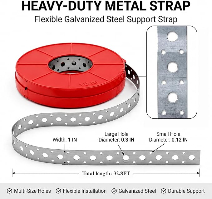 Metal Strapping with Holes 1" x 33FT – Gunmetal Grey Pipe Strap / Pipe Straps – - Image 3