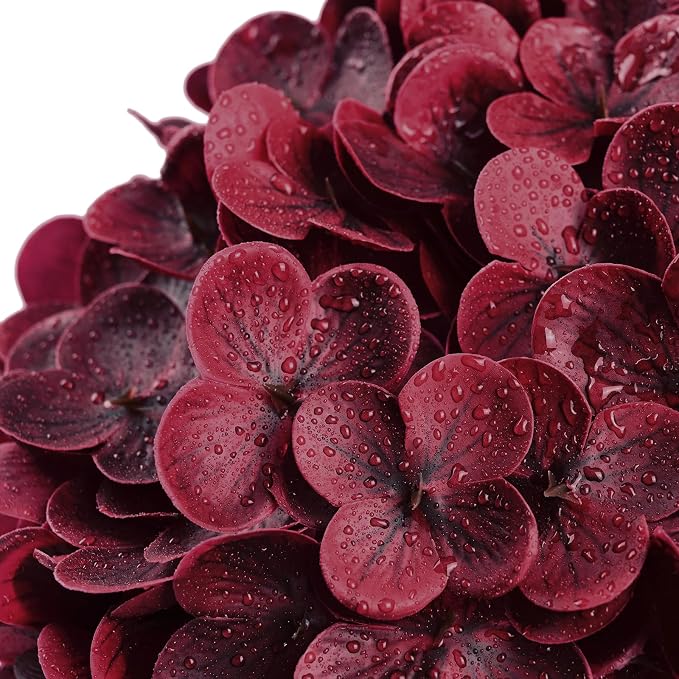Red Burgundy Hydrangea Artificial Flowers, Faux Hydrangea Flowers, Latex - Image 2