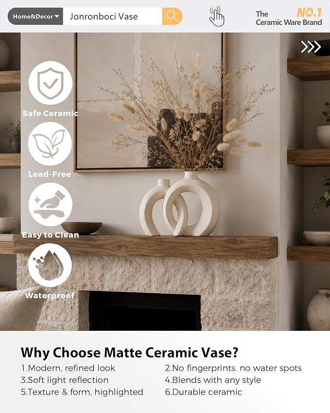 Interlocked Decorative Vase Set of 2 | Matte Sand-Textured Ceramic Vases - Image 5