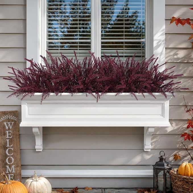Artificial Faux Outdoor Plants for Fall Autumn Decor, 10 Bundles Burgundy Fake - Image 7