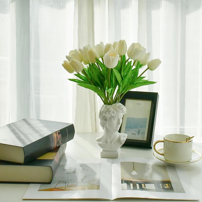 Mandy's 12pcs Artificial White Tulips | 13.5 Inch Lifelike PU Tulips Faux - Image 6