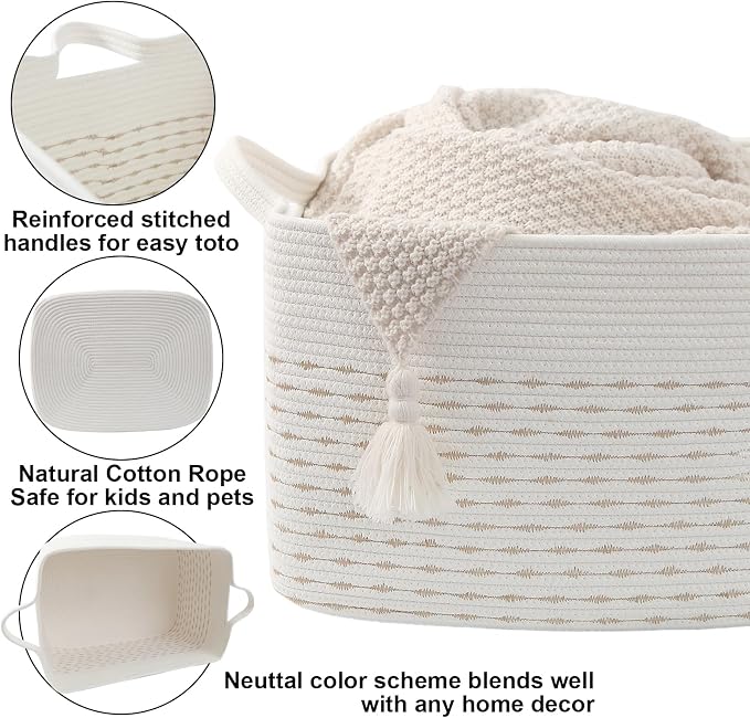 96L Woven Laundry Basket with Handles, Extra Blanket Basket, Living Room - Image 3
