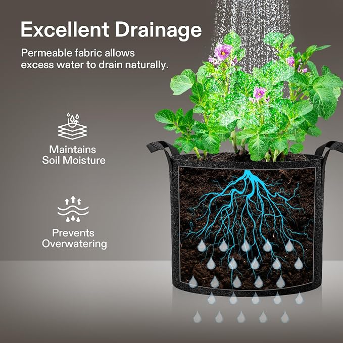VIVOSUN 5-Pack 1 Gallon Plant Grow Bags Fabric Pots - Image 2