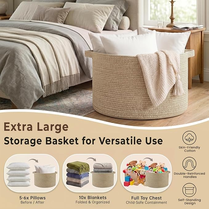 OIAHOMY 90L Extra Large Blanket Basket - Image 3