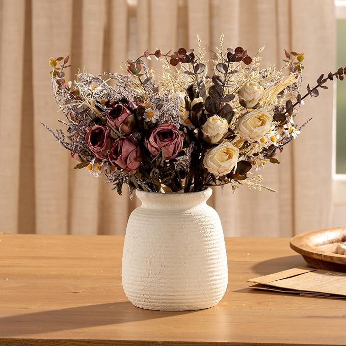 Ceramic Flower Vase, Small Rustic Farmhouse Vases Home Decor, Short Pottery - Image 8