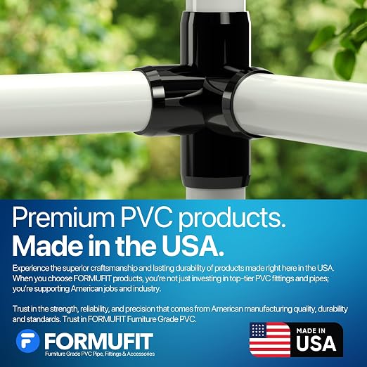 1” 4-Way Tee Furniture Grade PVC Fitting in Black, Made in USA, UV-Resistant - Image 8