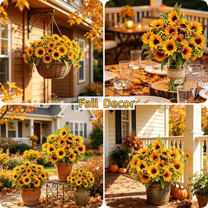 AmyHomie Artificial Sunflowers for Outdoors Fall Decor, 2 Bouquets | Garden - Image 9