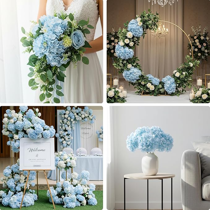 Auihiay 404Pcs Hydrangea Artificial Flowers, Silk Artificial Flowers | Blue - Image 4