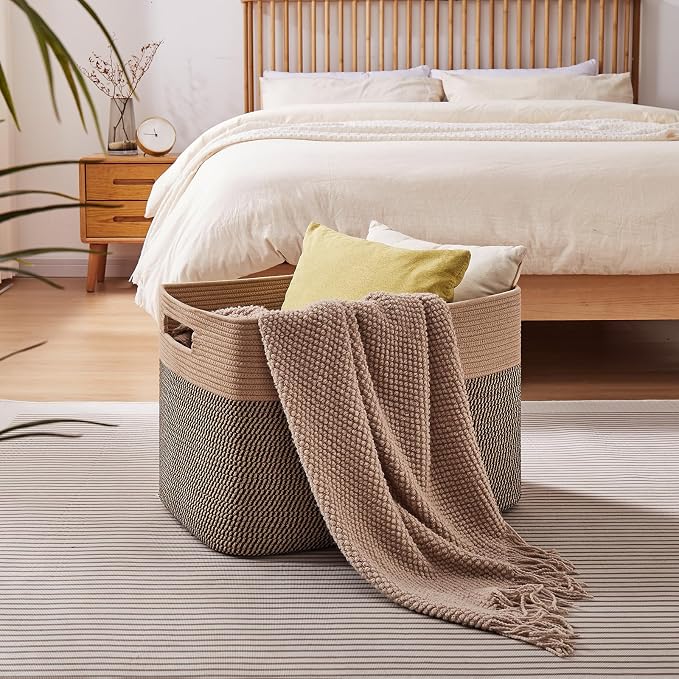 OIAHOMY 108L Extra Large Blanket Basket Dog Toy Basket Yellow | Rectangle Woven - Image 2