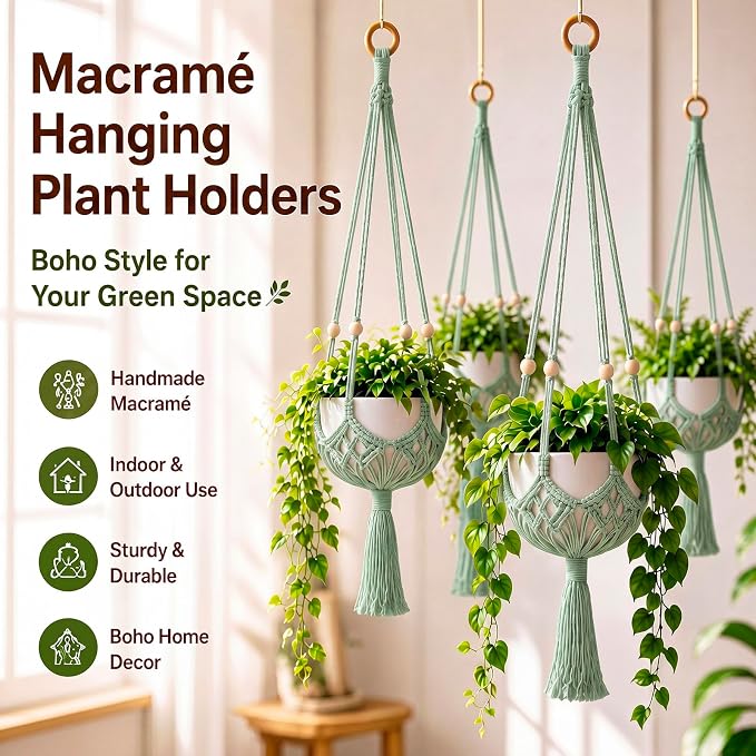 Shappy 1 Pack Boho Macrame Plant Hanger - Image 5