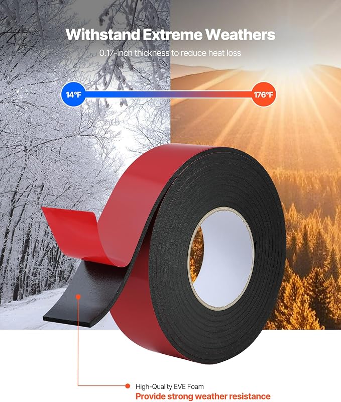 VEVOR Pipe Insulation Wrap, 14 FT x 2-inch Pipe Insulation Foam Tape, - Image 3