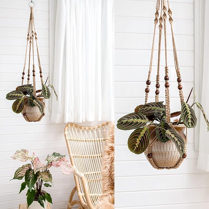Mkono Macrame Plant Hanger Indoor 35 Inch Hanging Planter Basket Brown 1Pc | - Image 2