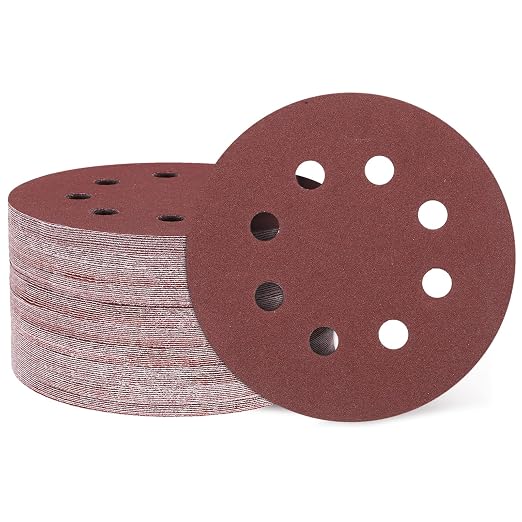 HARFINGTON 100 Pcs 5 Inch Sanding Discs 150 Grit Red Aluminum Oxide 8 Hole | by HARFINGTON