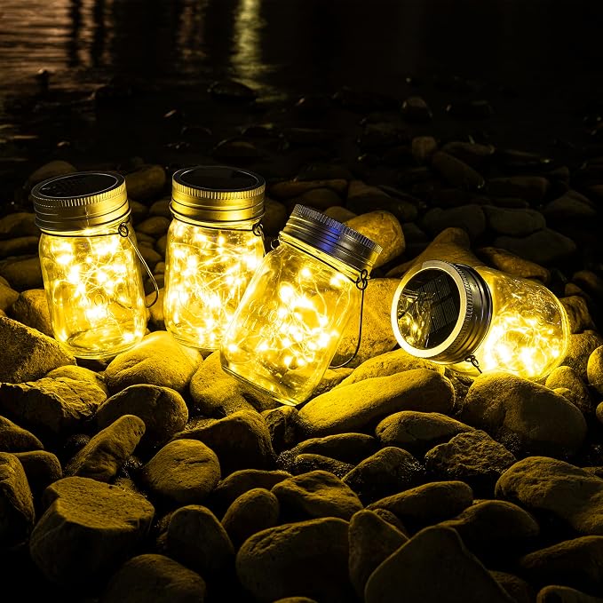 GIGALUMI Solar Mason Jar Lights, 8 Pack 30 Led String Fairy Lights | Garden - Image 3
