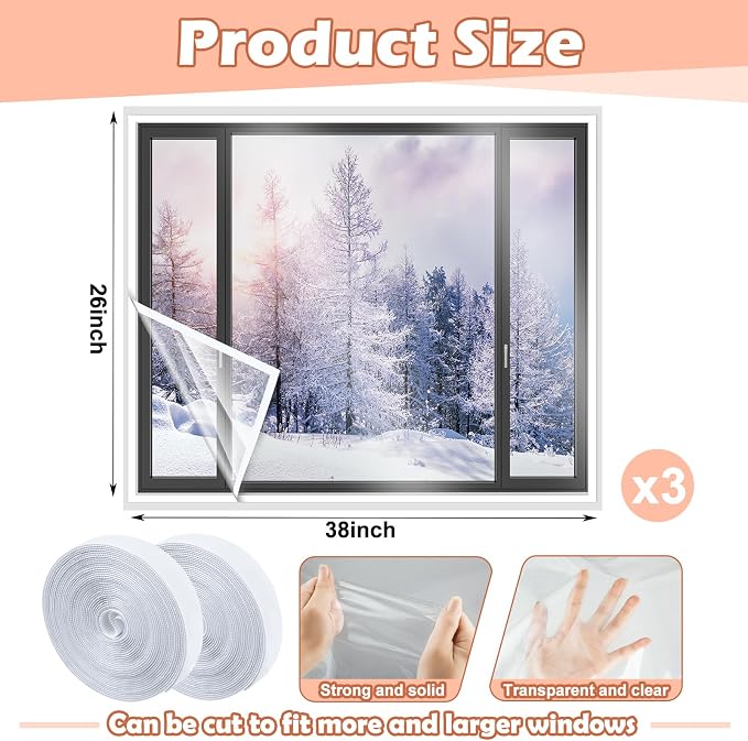 Beveer Window Insulation Kit 26 x 38 Inch, Cuttable Film, Waterproof | Window - Image 2