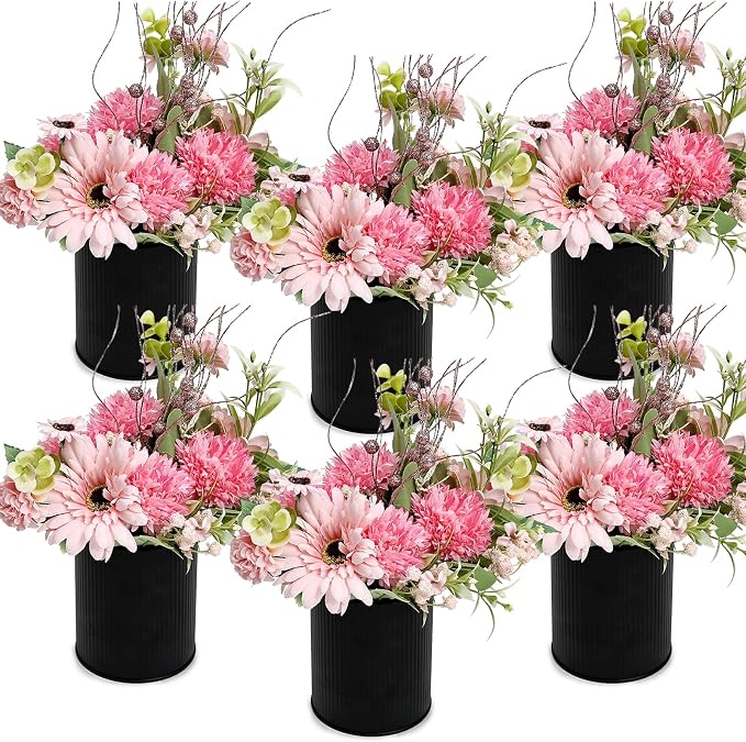 Hot Pink & Rose Gold Artificial Flowers Table Centerpieces | Set of 6 Pre-made by DIYDOFUN