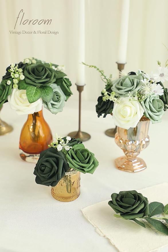 Artificial Flowers 50pcs Real Looking Emerald Green Foam Fake Roses - Image 5