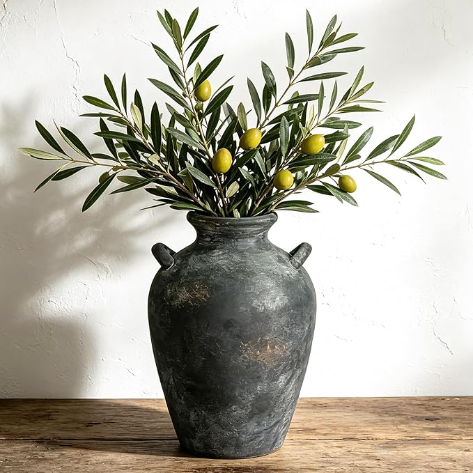 Ceramic Vase with Handles, 9.2 Inch Black Vase by Unknown