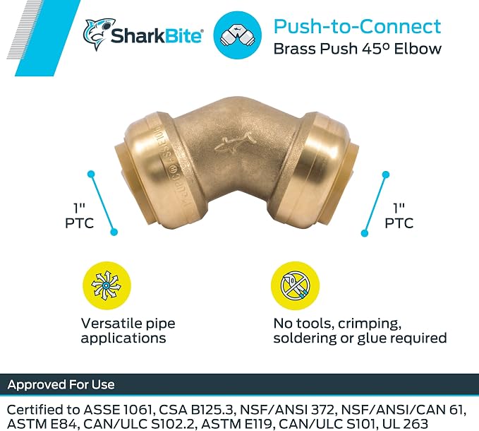 SharkBite 1 Inch 45 Degree Elbow, Push to Connect Brass Plumbing Fitting - Image 3