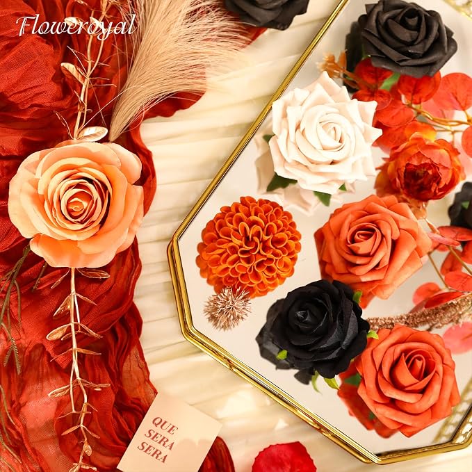 Halloween Artificial Flowers Black Flowers Mix Silk Flowers Fake Roses - Image 6