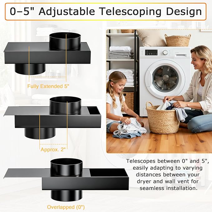 0-5" Adjustable Periscope Dryer Vent Connector Kit, Upgraded 84049 Telescoping - Image 2