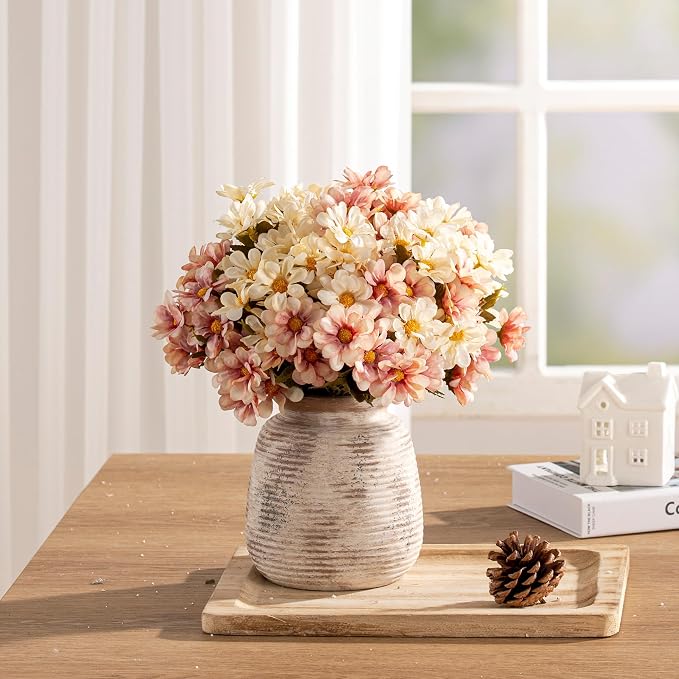 Ceramic Small Flower Vase, 6“ Rustic Farmhouse Vases Home Decor, Short Pottery - Image 5