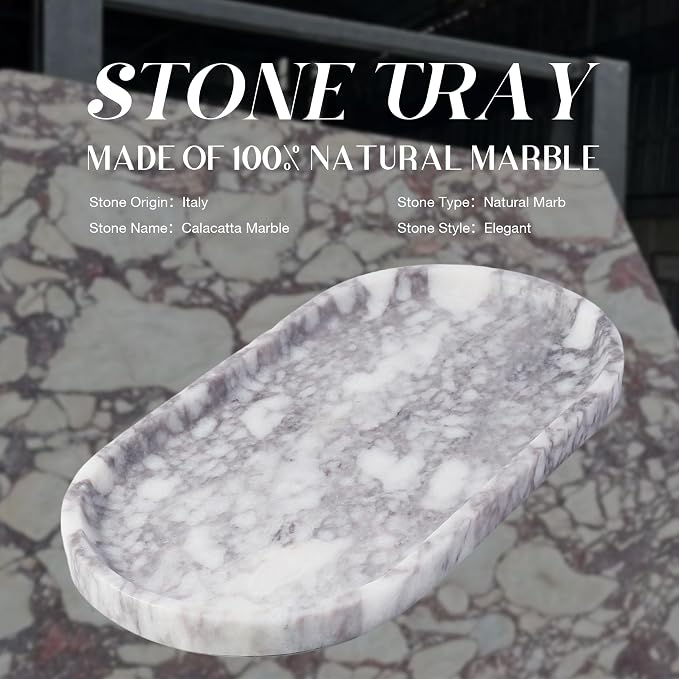 Real Luxurious Natural Marble Vanity Tray, Stone Perfume Trays Jewelry Dish - Image 2
