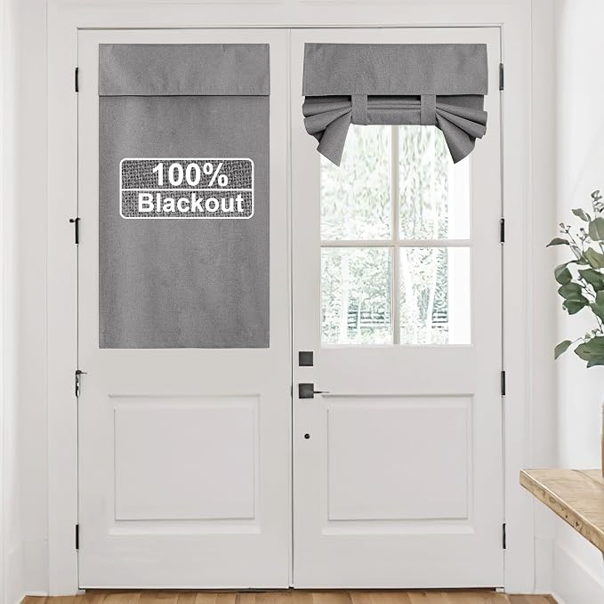RYB HOME Grey 100% Blackout Short French Door Linen Curtain by RYBHOME
