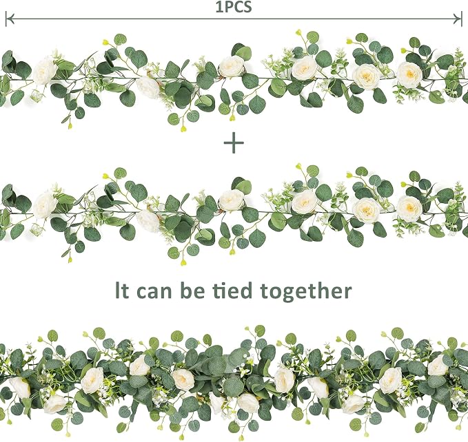 TOCHGREEN 2 Pack Artificial Eucalyptus Flower Garland - Image 4