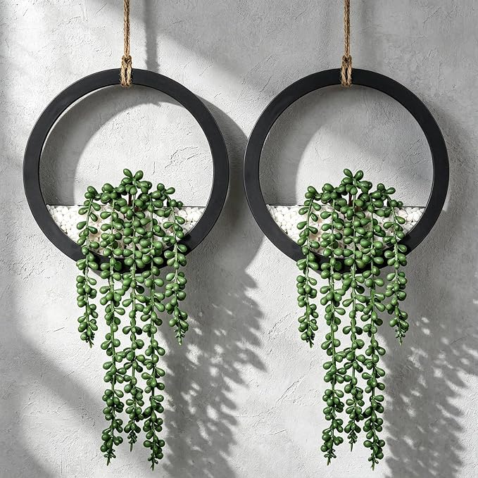 Boho Wall Decor, Indoor Hanging Planter Greenery Decor, Faux Succulent Wall by FloweroyalCrafts