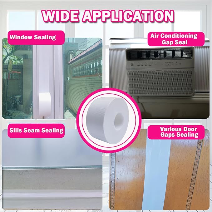 WENSSKKU White Window Weather Sealing Tape 2Inch X 65Ft, Window AC Seal Air - Image 5