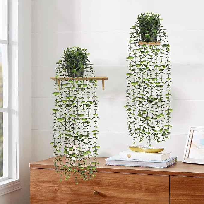 2Pcs Fake Hanging Plants with Pot, Potted Faux Eucalyptus | Fake Vines Ivy - Image 4