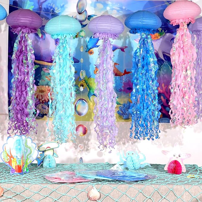 OBXT Hanging Jellyfish Lanterns Multi-Color 6 Pack - Image 2