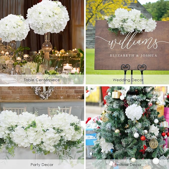 AVIVIHO 65pcs White Flowers Hydrangea Artificial Flowers Bulk Ivory White Fake - Image 6