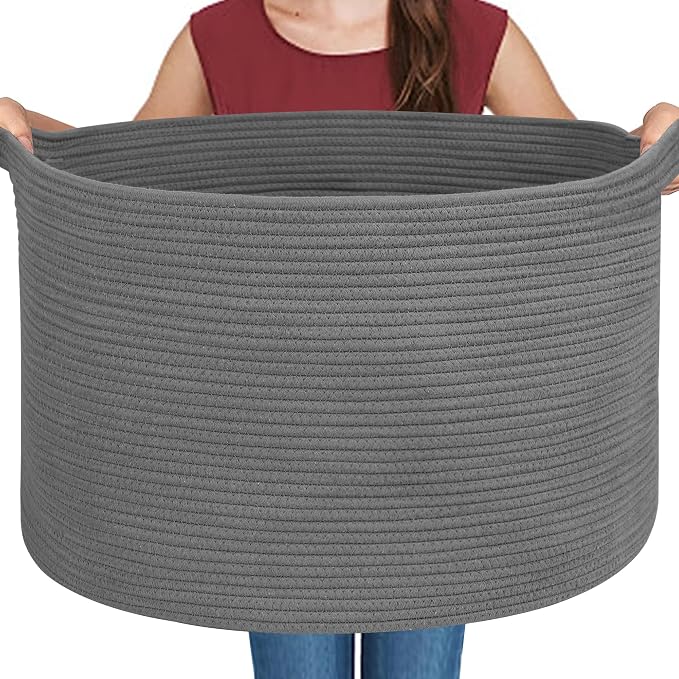 Large Dark Grey Storage Basket, Woven Cotton Rope Baskets by MEGASKET