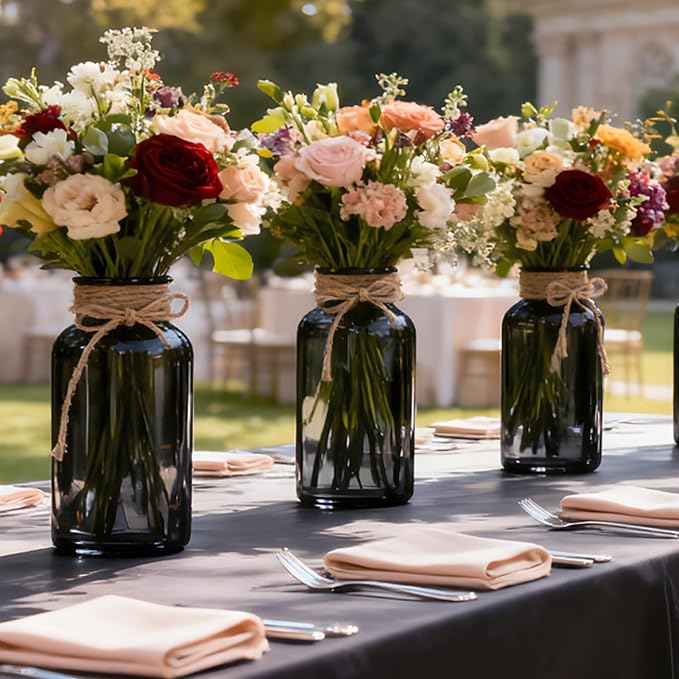 3 Pack Mason Jar Vases for Centerpieces, Wide Mouth Mason Jars - Image 6