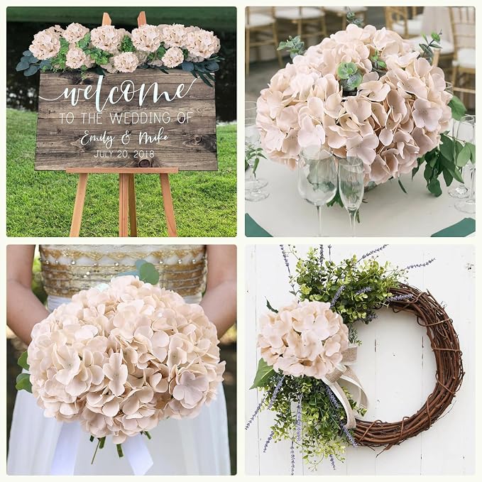 AVIVIHO 65pcs Fake Flowers Beige Hydrangea Artificial Flowers Bulk Silk Flowers - Image 3