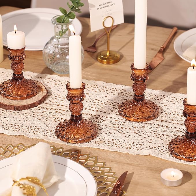 12Pcs Amber Candlestick Holders Set- 4" H Taper Candle Holders Bulk, Glass - Image 4