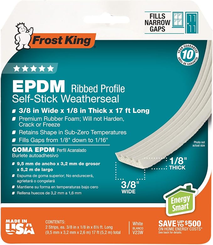 Frost King V23WA Ribbed Rubber Self-Stick Weatherseal Tape, 3/8" W, 1/8" T - Image 2